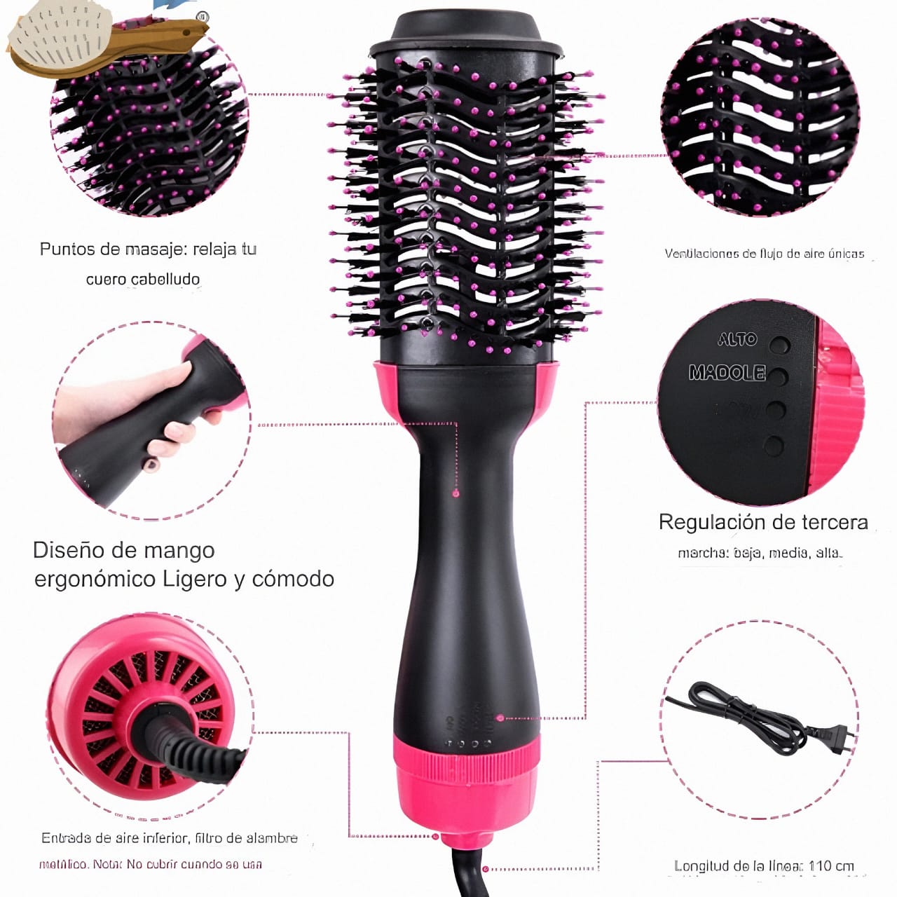 cepillo giratorio 4 en 1 ® ultima tecnologia  reducir el daño del cabello